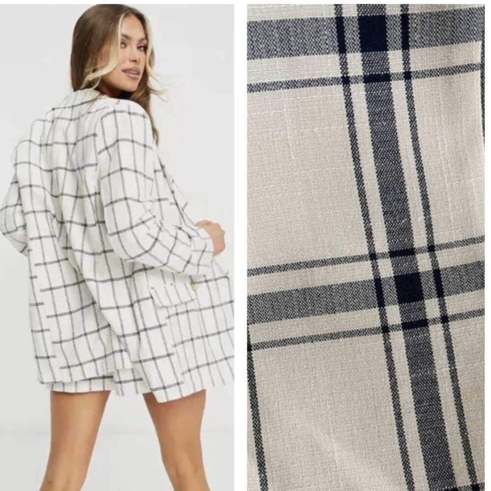 ASOS DESIGN LINEN WINDOWPANE PLAID FULLY LINED BLAZER